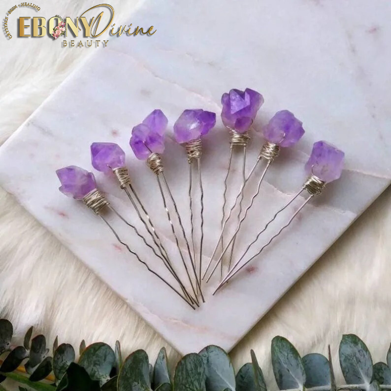 Set of 10 Amethyst Quartz Crown Chakra Flower Beads Hairpins