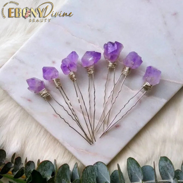 Set of 10 Amethyst Quartz Crown Chakra Flower Beads Hairpins