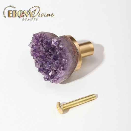 Amethyst Crystal Cluster Drawer Knobs: Gold-Plated Cabinet Door Handle