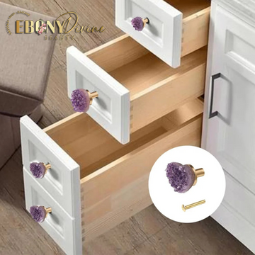 Amethyst Crystal Cluster Drawer Knobs: Gold-Plated Cabinet Door Handle