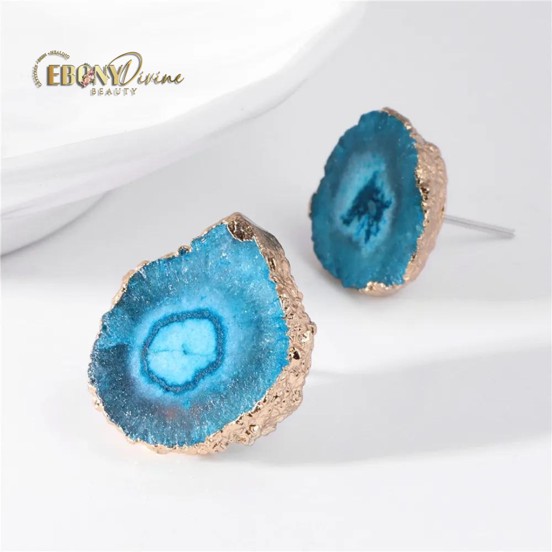 Natural Agate Crystal Stud Earrings