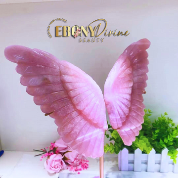 XXL Natural Rose Quartz Butterfly Wings: Symbol of Love & Harmony