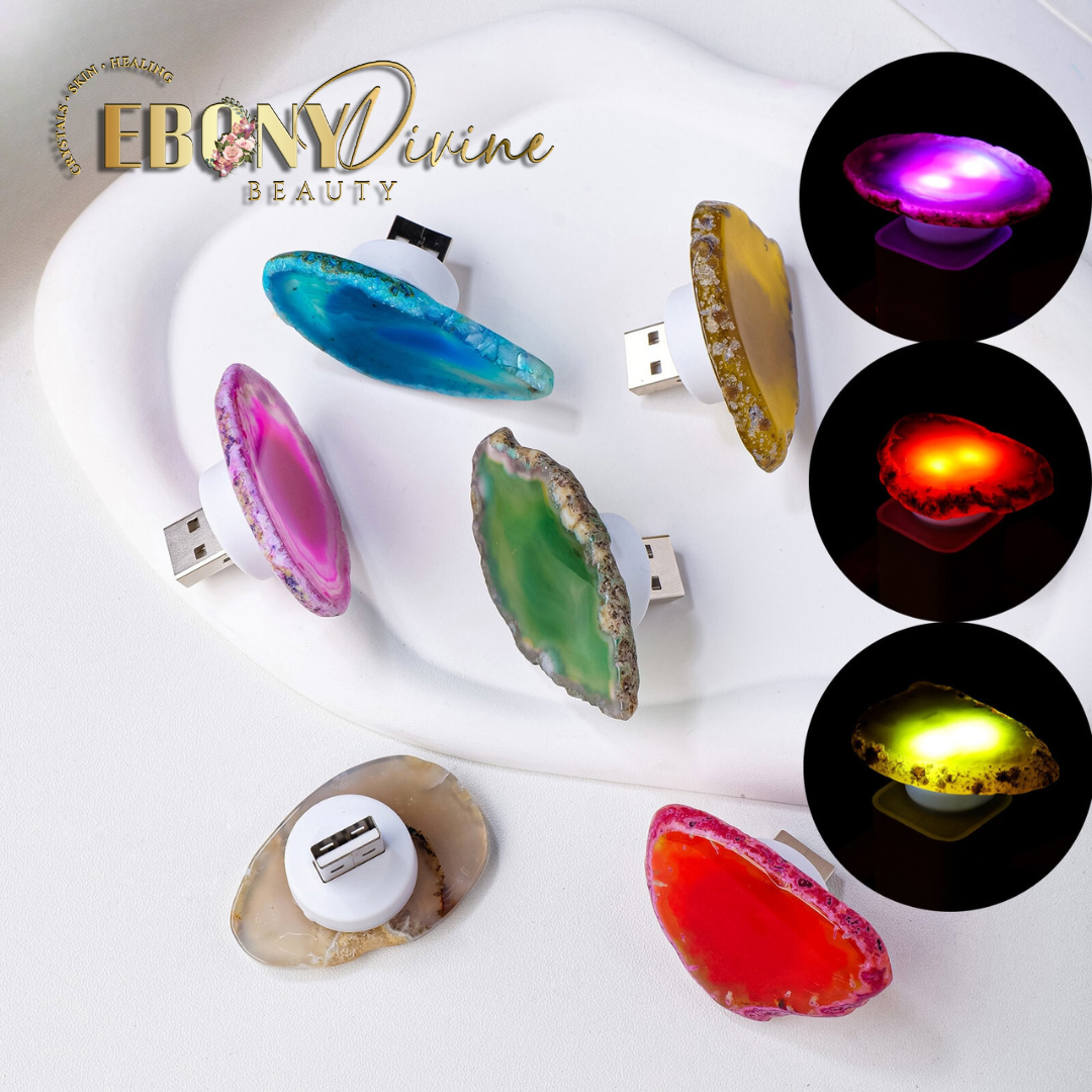 Natural Agate Slice Crystal USB Night Light: Healing Gemstone Lamp with 7 Color Variations