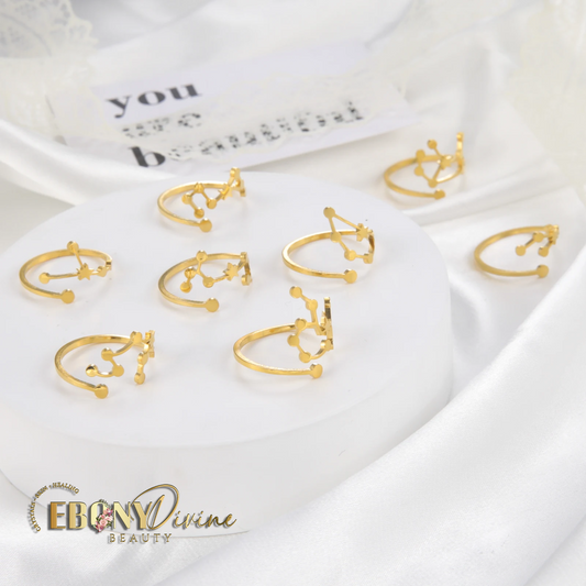 12 Zodiac Constellation Rings for Women (Silver or Gold) - Adjustable Open Rings