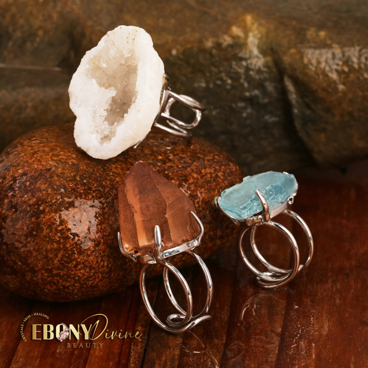 Earthy Elegance Raw Geode Crystal Rings