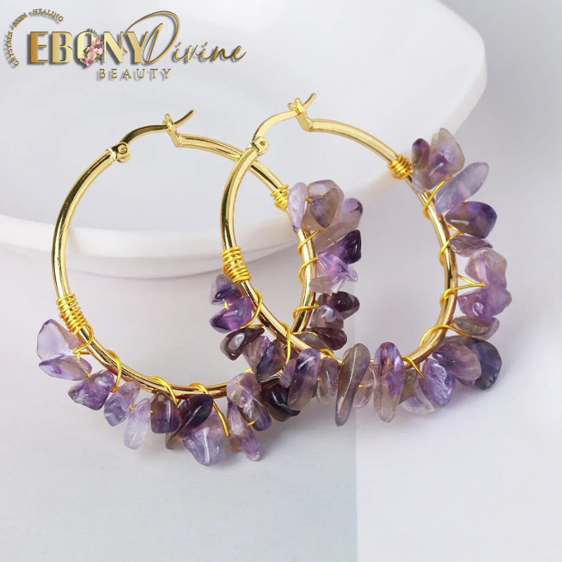 Handmade Wire Wrap Crystal Chip Bead Hoop Earrings