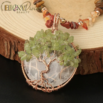 "Tree of Life" Wire Wrap Reiki & Chakra Crystal Long Necklace Pendant