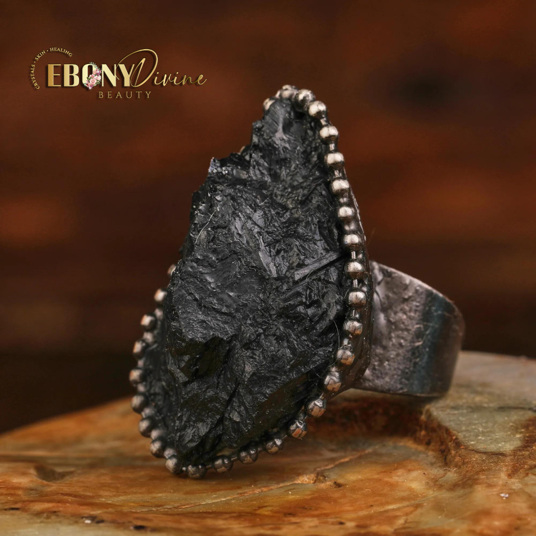 Timeless Raw Black Tourmaline Vintage Copper Rings