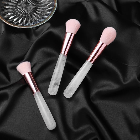 Natural Clear Quartz Crystal Makeup Brushes (3pcs Set)