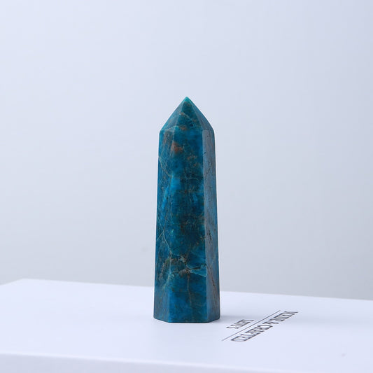 Small Natural Blue Apatite Point Column Crystal Tower Infused with Reiki: Perfect for Healing & Home Decor