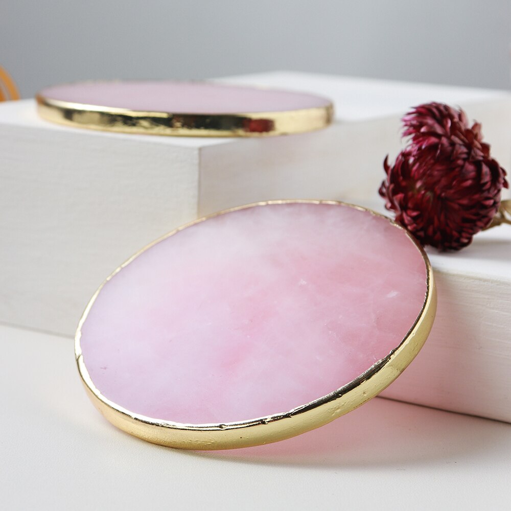 Ebony Divine Beauty Natural Crystal Rose Quartz Round Coaster image 2