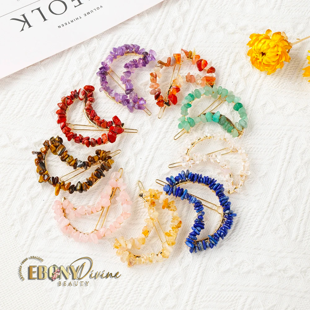 Natural Crystal Gravel Moon Shape Hair Clips