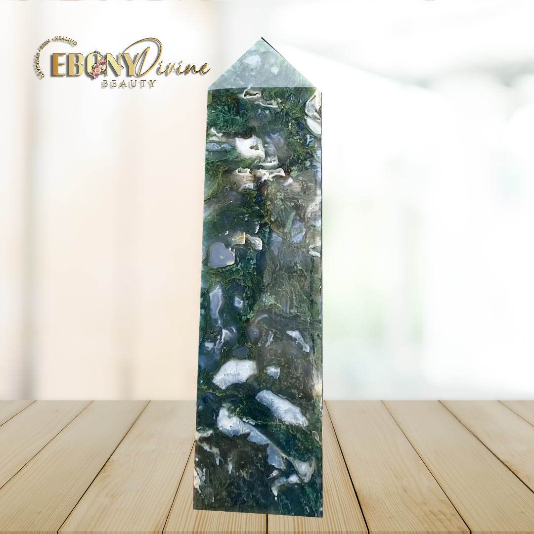 XXL Large Natural Moss Agate Crystal Tower