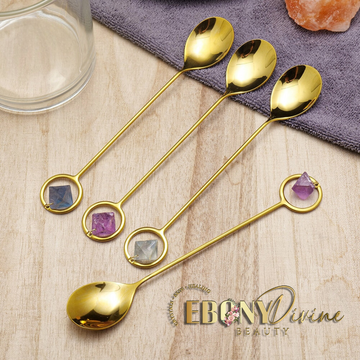 Ebony Beauty Natural Crystal Colorful Fluorite Octahedron Dessert Spoon image 1