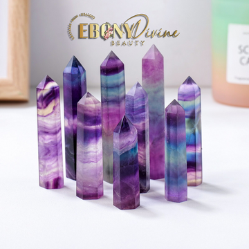 Natural Polished Rainbow Fluorite Crystal Point Wand