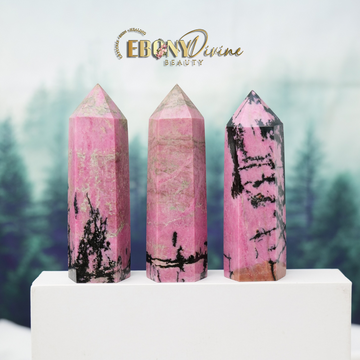 Ebony Divine Beauty Natural Crystal Rhodonite Point Healing Obelisk image 1