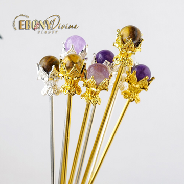 Ebony Divine Beauty Natural Crystal Ball Hairpins Hair Stick Image 1