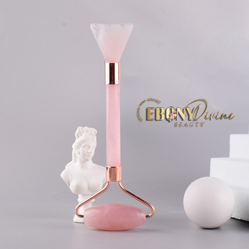 Rose Quartz Crystal Face Roller & Natural Stone Mask Brush - Ultimate Facial Care and Gua Sha Massage Set for Skin Detox image 1