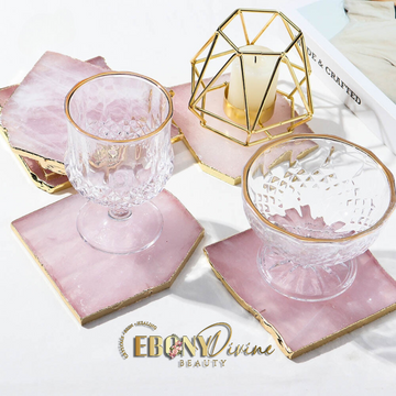 Natural Rose Quartz Gem Stone Hibiscus Coaster - Infusing Love and Harmony into Your Home