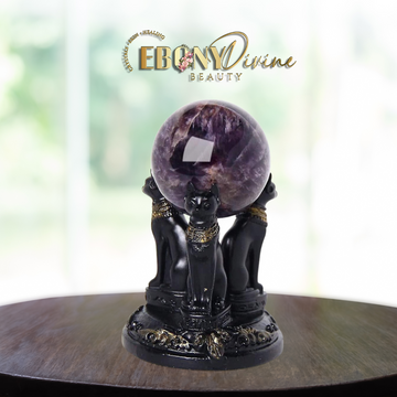 Triple Sphinx Cats Crystal Sphere Ball Stand