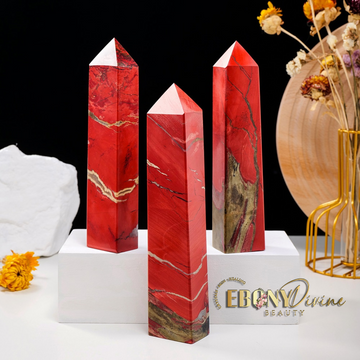 Large Natural Red Jasper Single Point Column Crystal Tower Infused with ReikiIdeal for Healing & Home Decoration