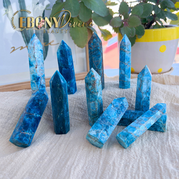 Small Natural Blue Apatite Point Column Crystal Tower Infused with Reiki: Perfect for Healing & Home Decor