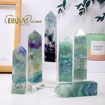 Natural Stone Feather Fluorite Crystal Four Side Column Crystal Point: Perfect for Healing & Home Decoration