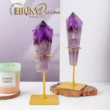 X-Large Natural Amethyst Scepter Tower with Decor Display Stand