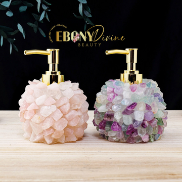 Natural Raw Rose Quartz & Fluorite Crystal Manual Liquid Dispenser