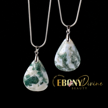 Natural Moss Agate Water Drop Pendant: Crystal Healing Necklace