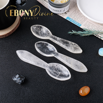 Natural Clear Quartz Spoon: Handcrafted Gemstone Utensil for Clarity, Healing Energy, and Gua Sha