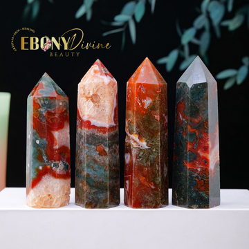 Natural Red Moss Agate Crystal Tower Infused with Reiki Energy