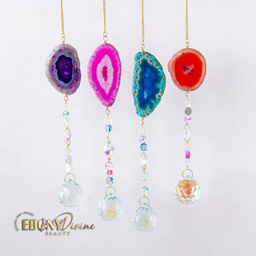 Natural Agate Slice Crystal Wind Chime: Reiki-infused Ornament