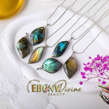 Natural Labradorite Leaves Pendant Silver Necklace