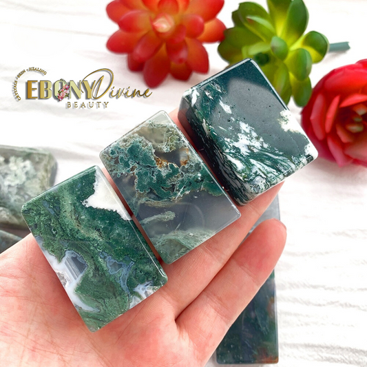 Rare Aquatic Natural Moss Agate Block Crystal Cuboid