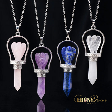 Natural Crystal Pendulum with Angel Statuette Infused with Reiki