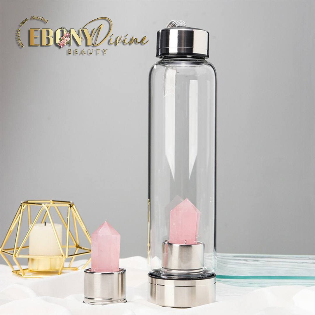 Rose Quartz Crystal-Infused Glass Healing Water Bottle