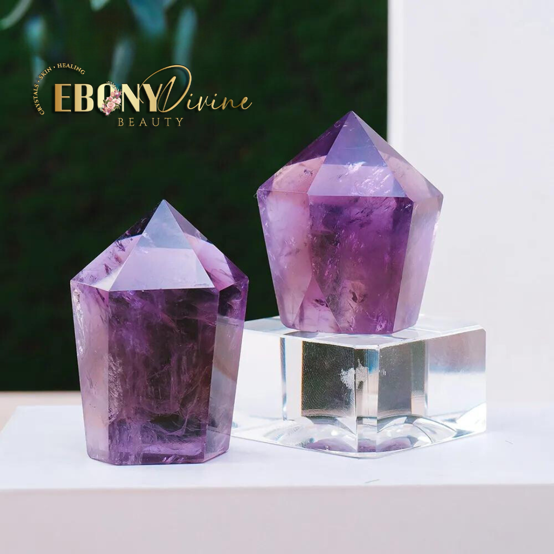 Natural Amethyst Crystal Tower Infused with Reiki for Healing Meditation & Balancing