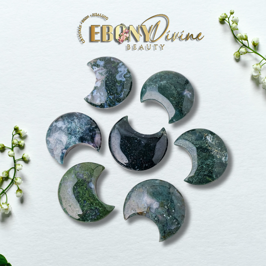 Natural Moss Agate Moon Crystal Carving