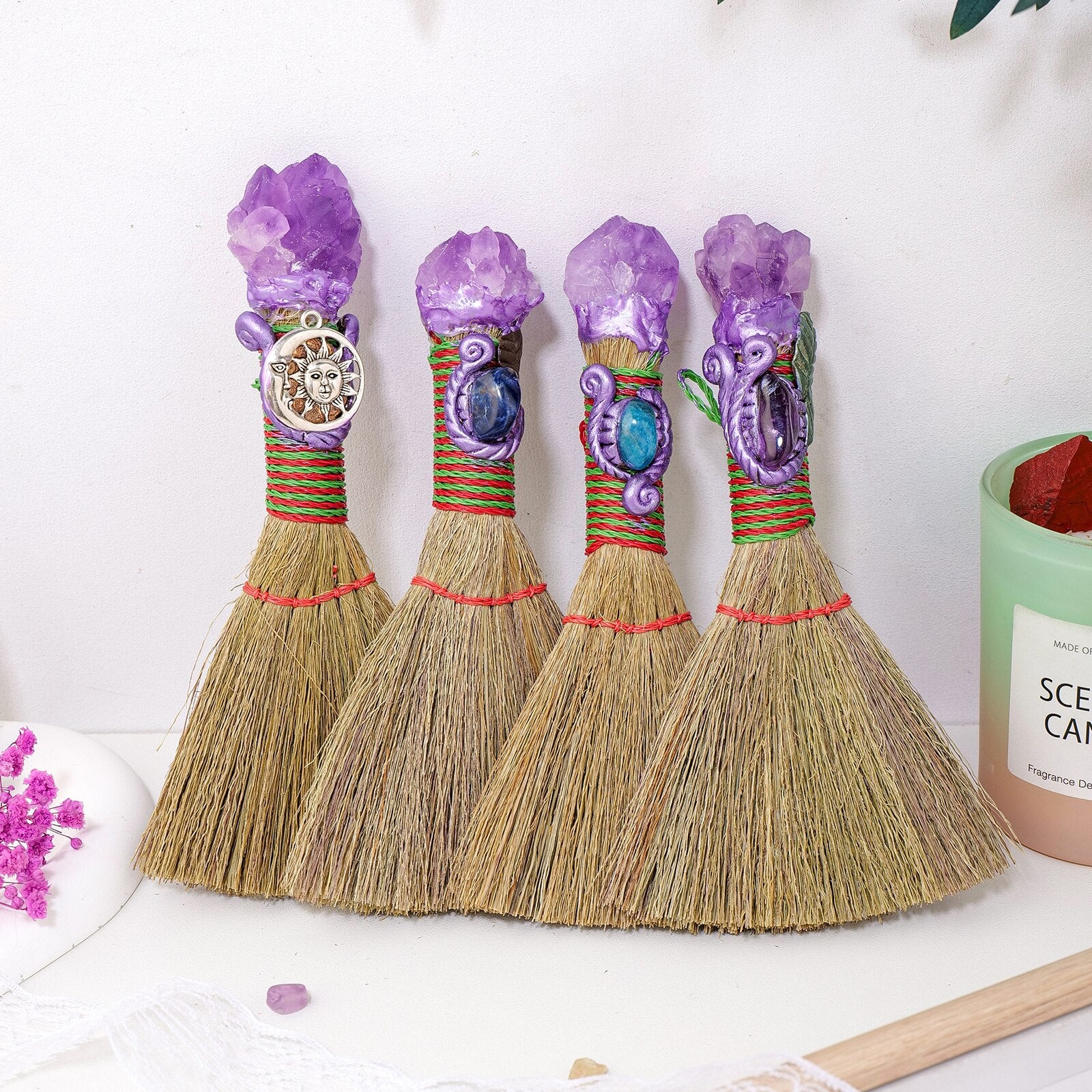 Amethyst Crystal Broom | Crystal Scepter Broom | Ebony Divine Beauty