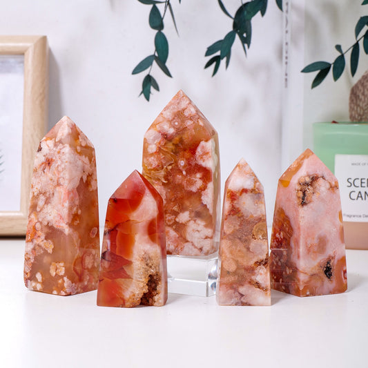 Small Natural Red Cherry Agate Crystal Point Tower