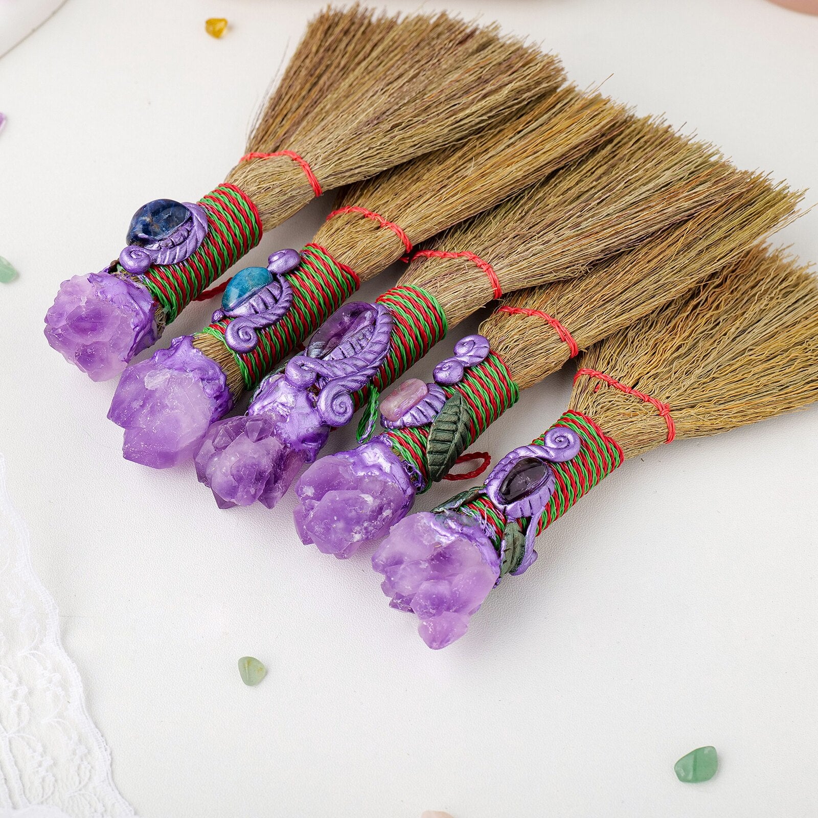 Amethyst Crystal Broom | Crystal Scepter Broom | Ebony Divine Beauty