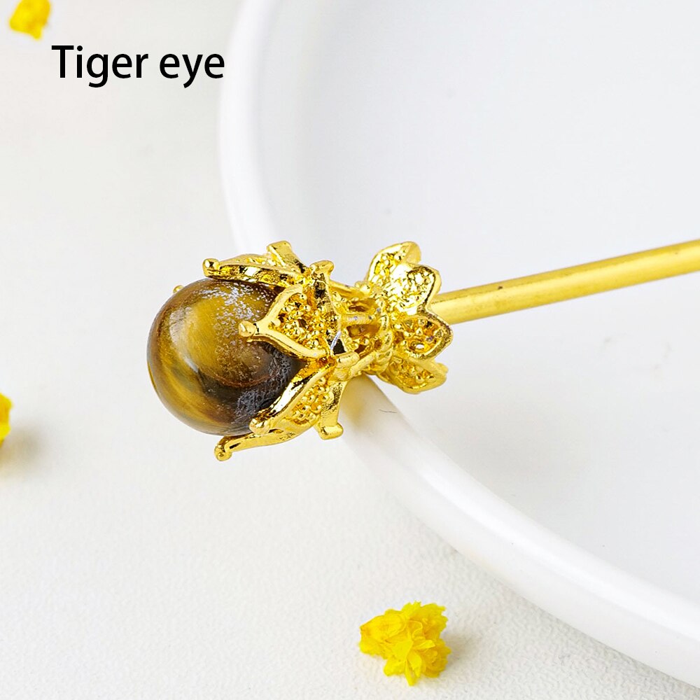 Ebony Divine Beauty Natural Tiger Eye Crystal Ball Hairpins Hair Stick Image 5