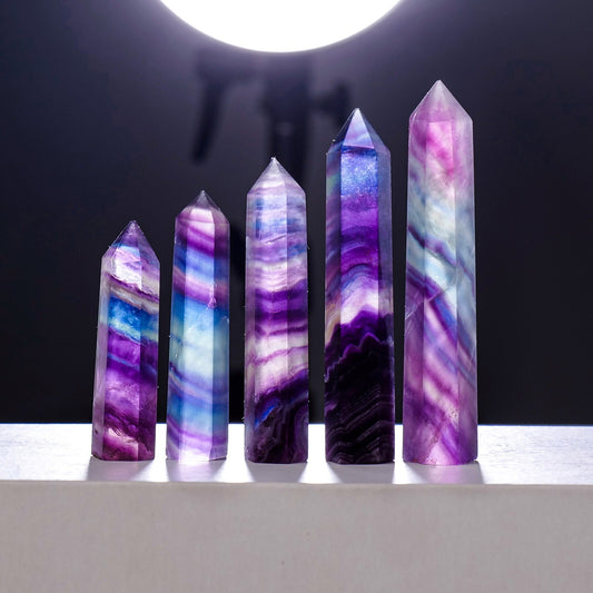 Natural Polished Rainbow Fluorite Crystal Point Wand