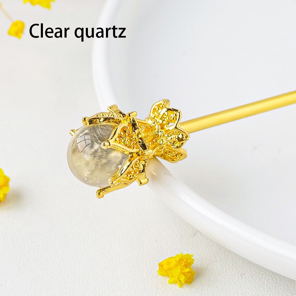 Ebony Divine Beauty Natural Clear Quartz Crystal Ball Hairpins Hair Stick Image 2