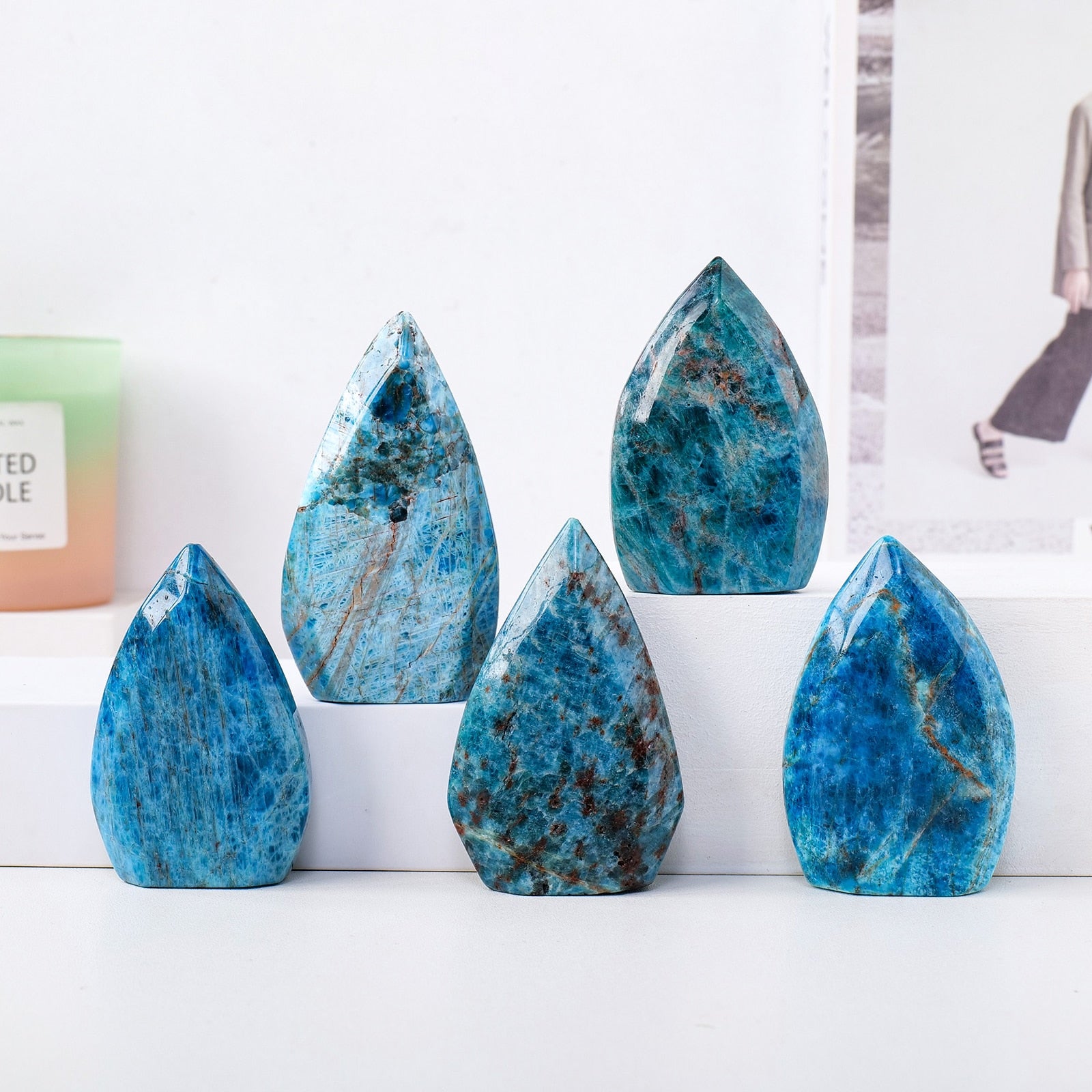 Blue Apatite Flame Shape Crystal | Ebony Divine Beauty