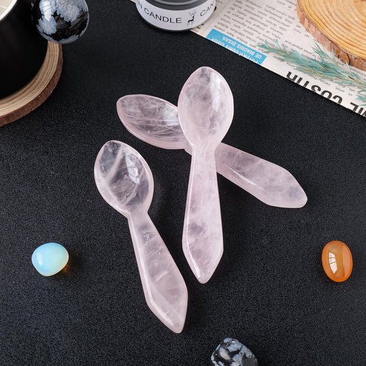 Natural Rose Quartz Gua Sha Crystal Spoon: Handcrafted Health Healing Energy Stone