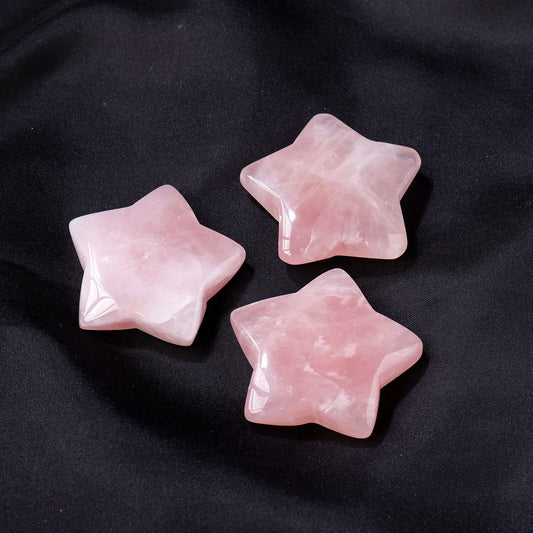 Natural Rose Quartz Moon & Star Crystal Carving Ornament: Symbolic Cosmic Energies