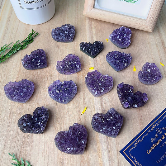 Natural Heart-Shaped Amethyst Cluster Crystal