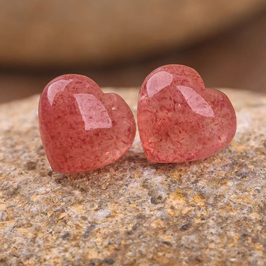 Heart Carved Natural Crystal Stud Earrings